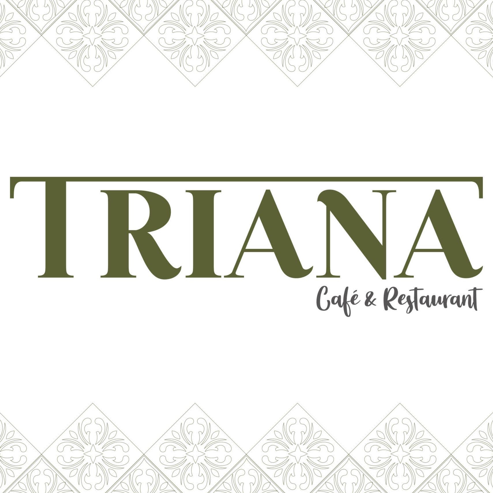 Triana Café & Restaurant logo framed by traditional tile motifs