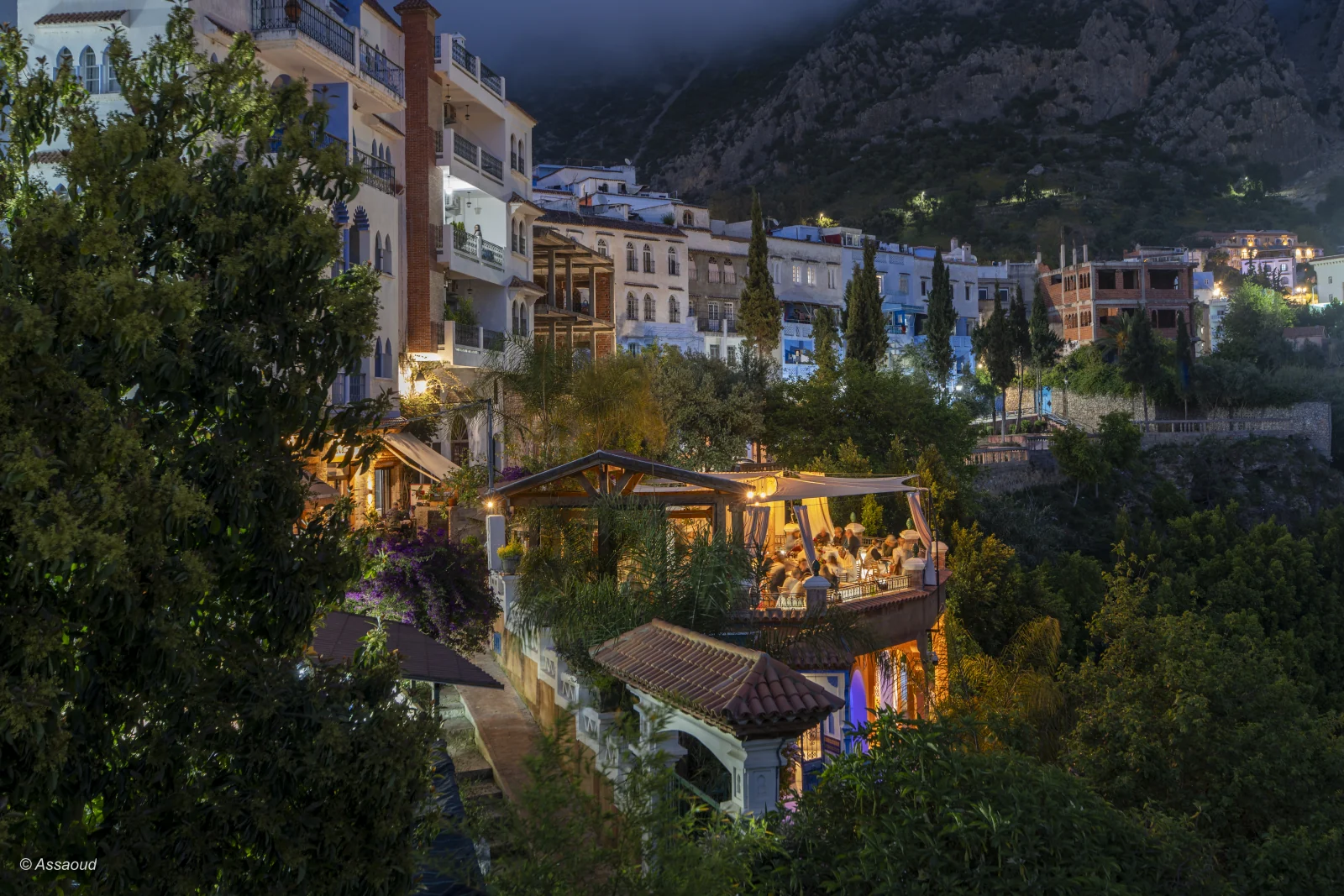 Evening gathering at Triana Café & Restaurant in Chefchaouen