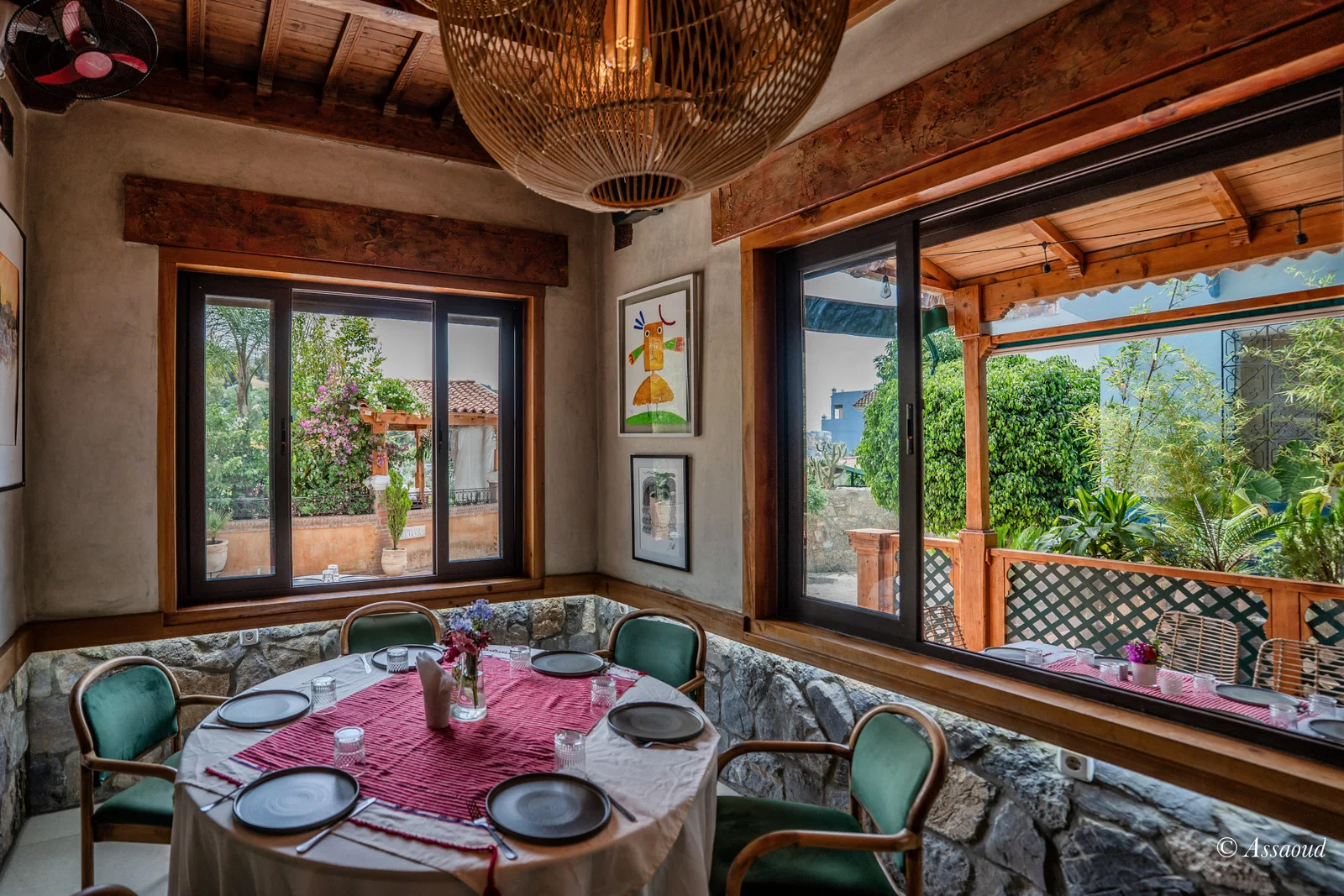 Triana rooftop restaurant outdoor setup in summer Chefchaouen