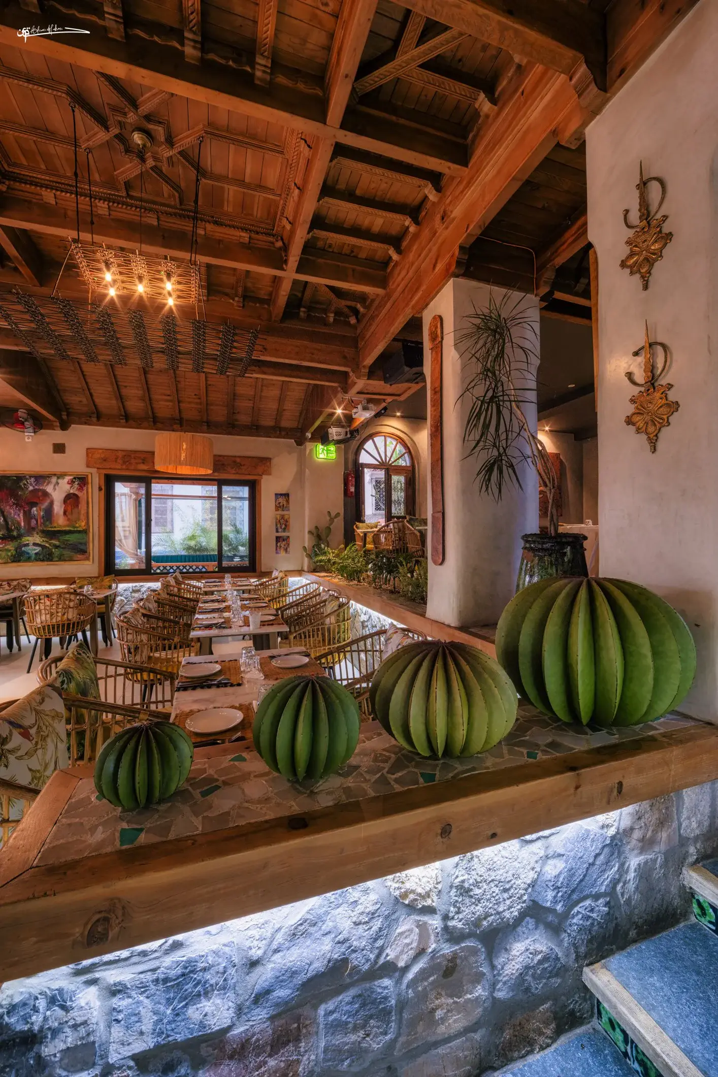 Moroccan-Andalusian dining room decor at Triana Chefchaouen