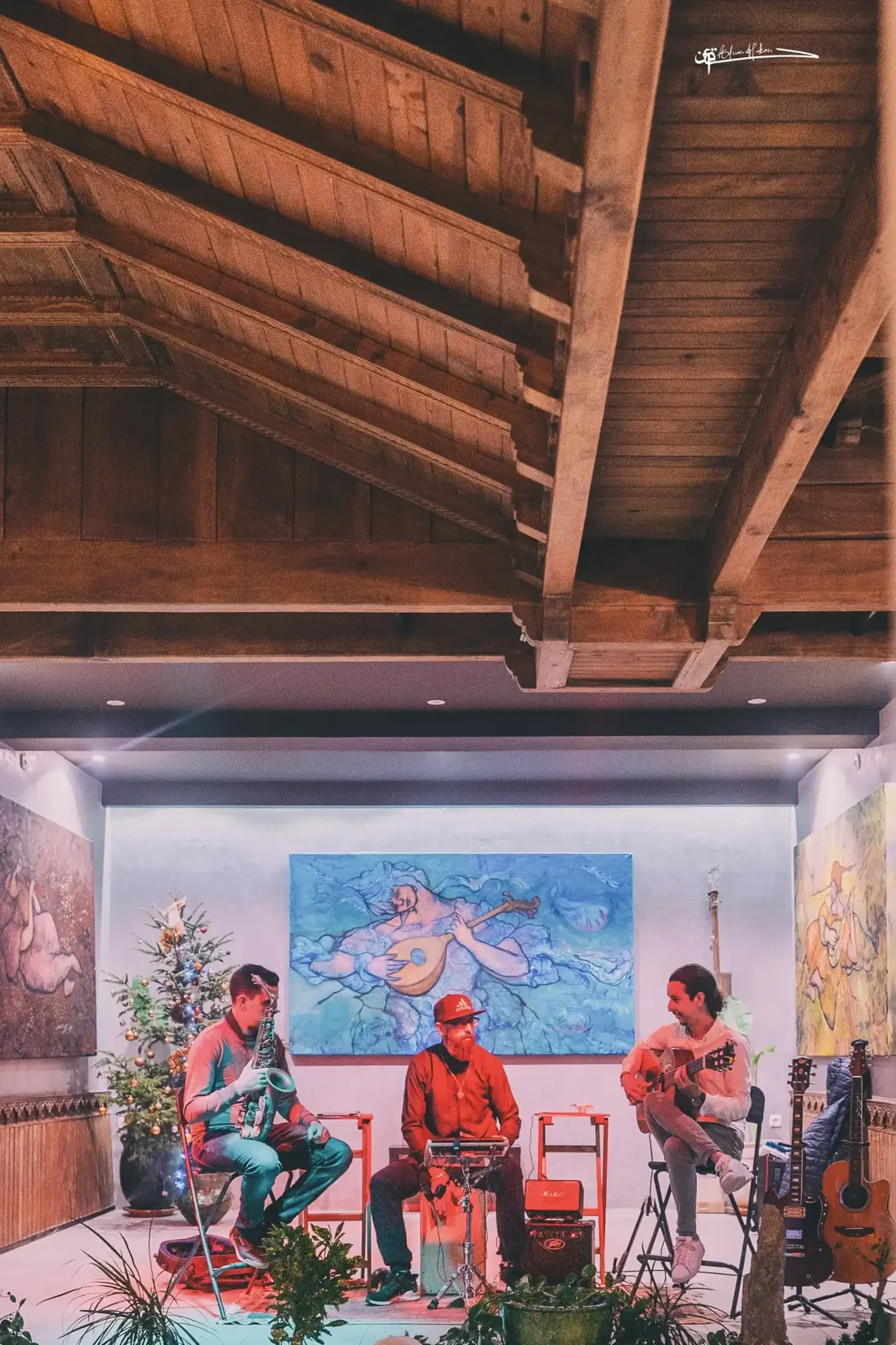 Guests on the rooftop terrace at Triana with Chefchaouen mountain views
